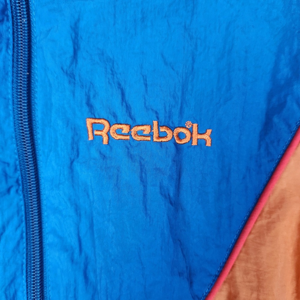 Vintage Reebok Windbreaker Jacket Full Zip Blue Orange L Womens Lightweight - Picture 2 of 10